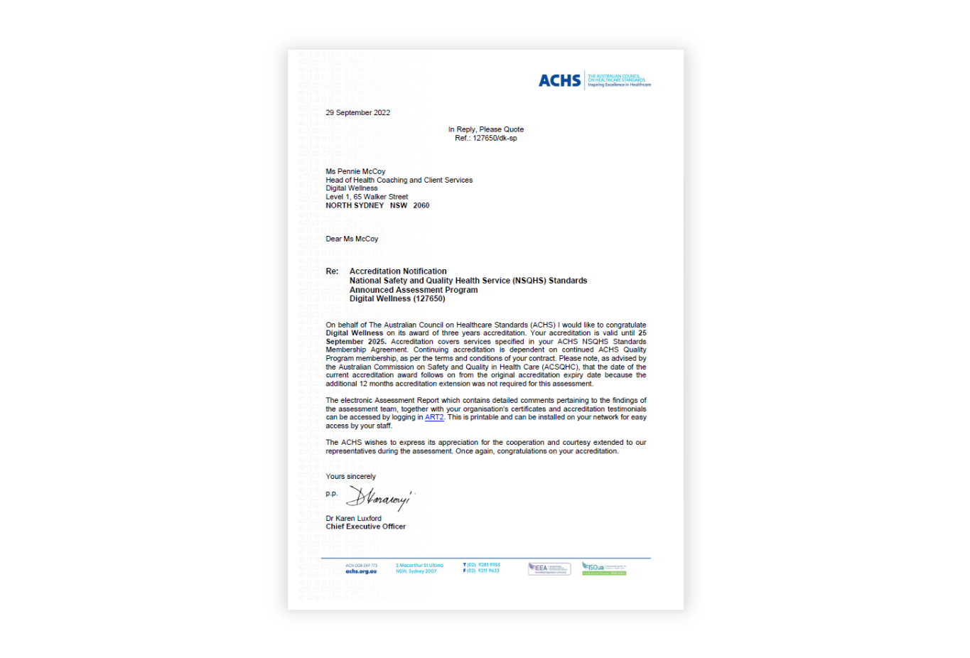 Our NSQHS Certificate